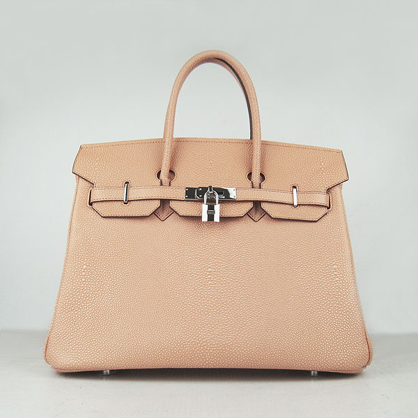 High Quality Fake Hermes Birkin 35CM Pearl Veins Leather Bag Orange 6089 - Click Image to Close